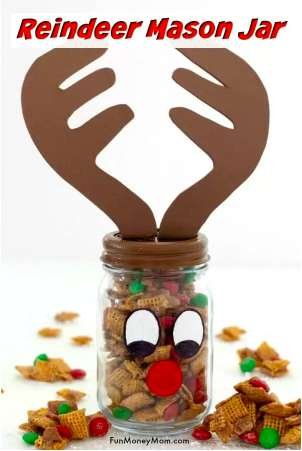 Adorable reindeer Mason Jar DIY snack holders