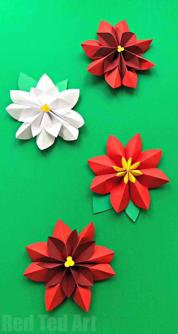 Easy  diy holiday decor ideas including these gorgeous paper pointsettias