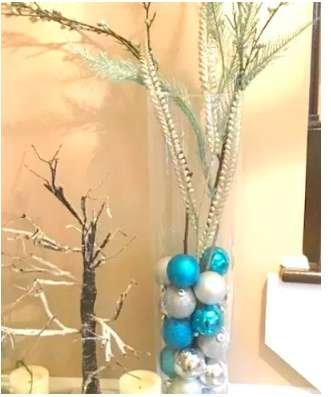 Easy DIY using ornaments perfect for a centerpiece or Christmas party decor