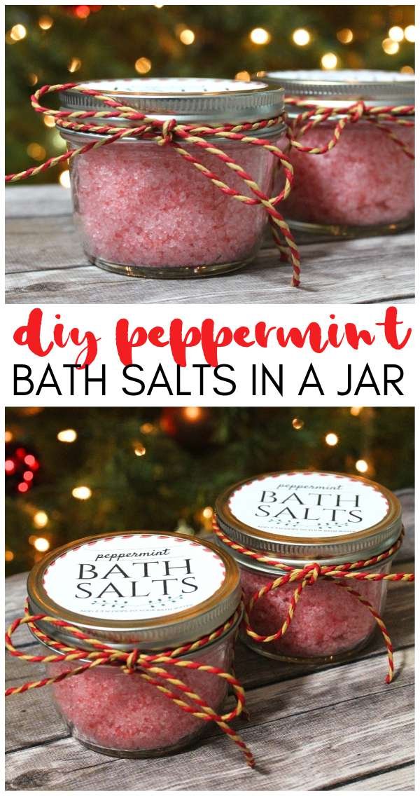 Peppermint bath salts recipe for a mason jar christmas gift idea
