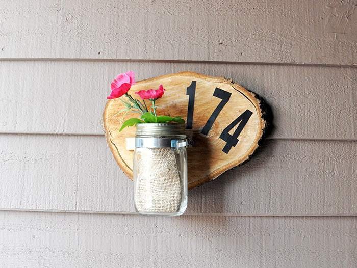 DIY mason jar decor idea for the front door/number sign