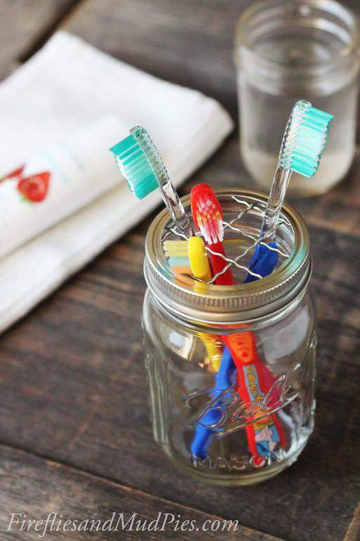 DIY mason jar tooth brush holder
